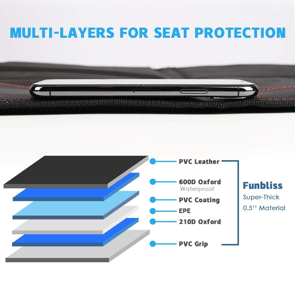 Funbliss car seat protector for child car seat Beige Thick Padding Carseat Kick Mat with Organizer Pockets,Waterproof 600D Fabric,Vehicle Dog Cover Pad for SUV Sedan Leather Seats