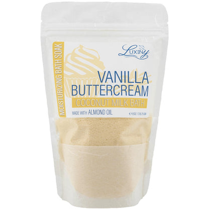 Luxiny Vegan Milk Bath Soak Made with Moisturizing Coconut Milk Powder & Sweet Almond Oil for a Bath Bomb Dust Soothing Fizz & Relaxing Soak, 8 oz. (Vanilla Buttercream)