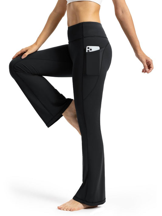 Tapata Petite Women's Bootcut Yoga Pants 26" Inseam High Waisted Workout Flare Leggings with Pockets, Black, Medium
