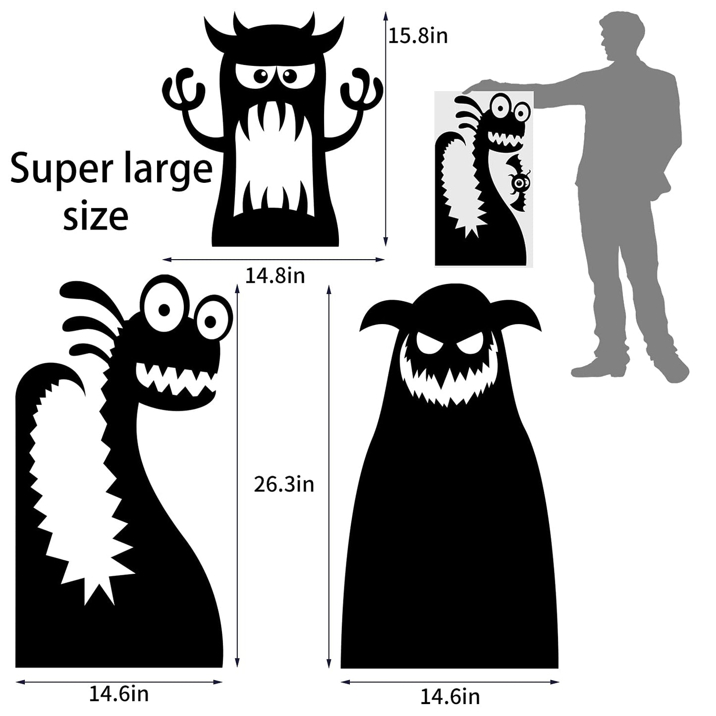 DIYASY Halloween Large Window Decoration Clings,5 Monster Silhouette Window Stickers Decals for Halloween Indoor,Room and Kids Party Decor