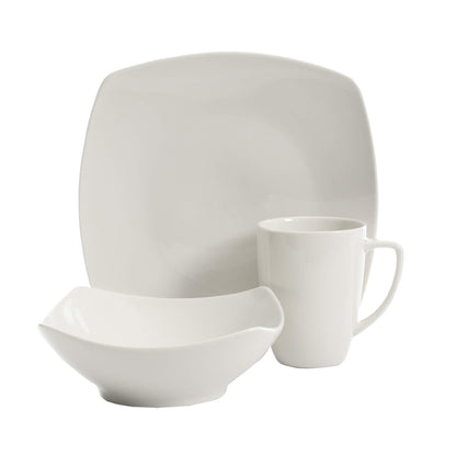 Gibson Home Amelia Court Porcelain Chip and Scratch Resistant Dinnerware set, Service for 4 (12pcs), White (Soft Square)