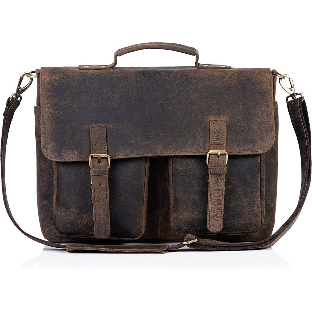 KomalC 16 Inch Leather briefcase Laptop Messenger Bags for Men and Women Best Office Satchel Bag (Messenger Bag)
