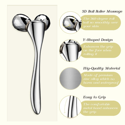 Tekson Faical Roller Massager, 3D Metal Face Massage Tool for Reduce Puffiness, Remove Eye Wrinkles, Face Lift, Increase Firmness, Anti-Aging, Skin Tightening (Zinc Alloy)