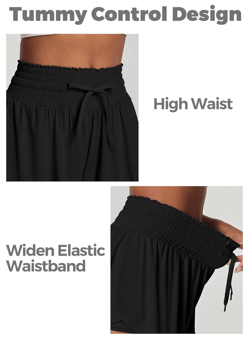 IUGA Athletic Shorts for Women High Waisted Butterfly Shorts Flowy Running Workout Tennis Skorts with Pockets Preppy Clothes Black