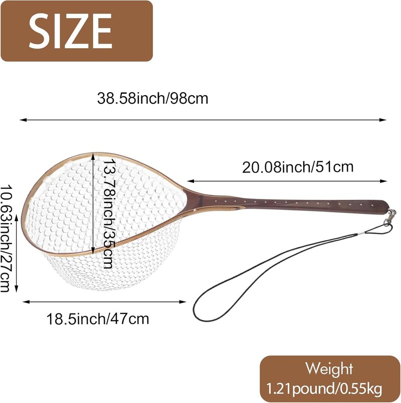 Aventik Fly Fishing Landing Net - Wooden Design with Magnet Release & Soft Rubber Bag | Great Fish Protection