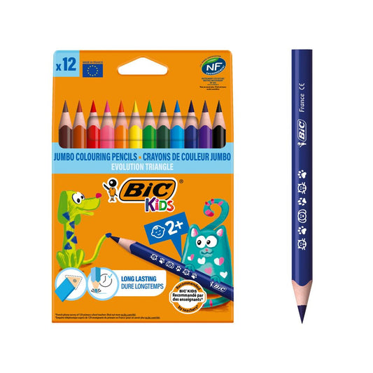 BIC 8297359 Kids Evolution Triangular Colouring Pencils - Assorted Colours, Pack of 12