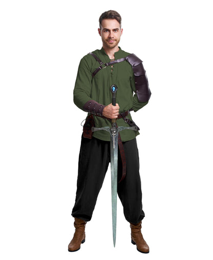 8 Pcs Men's Renaissance Costume Halloween Medieval Pirate Shirt Pant Viking Costume Accessories Set (Vivid Color, Large)