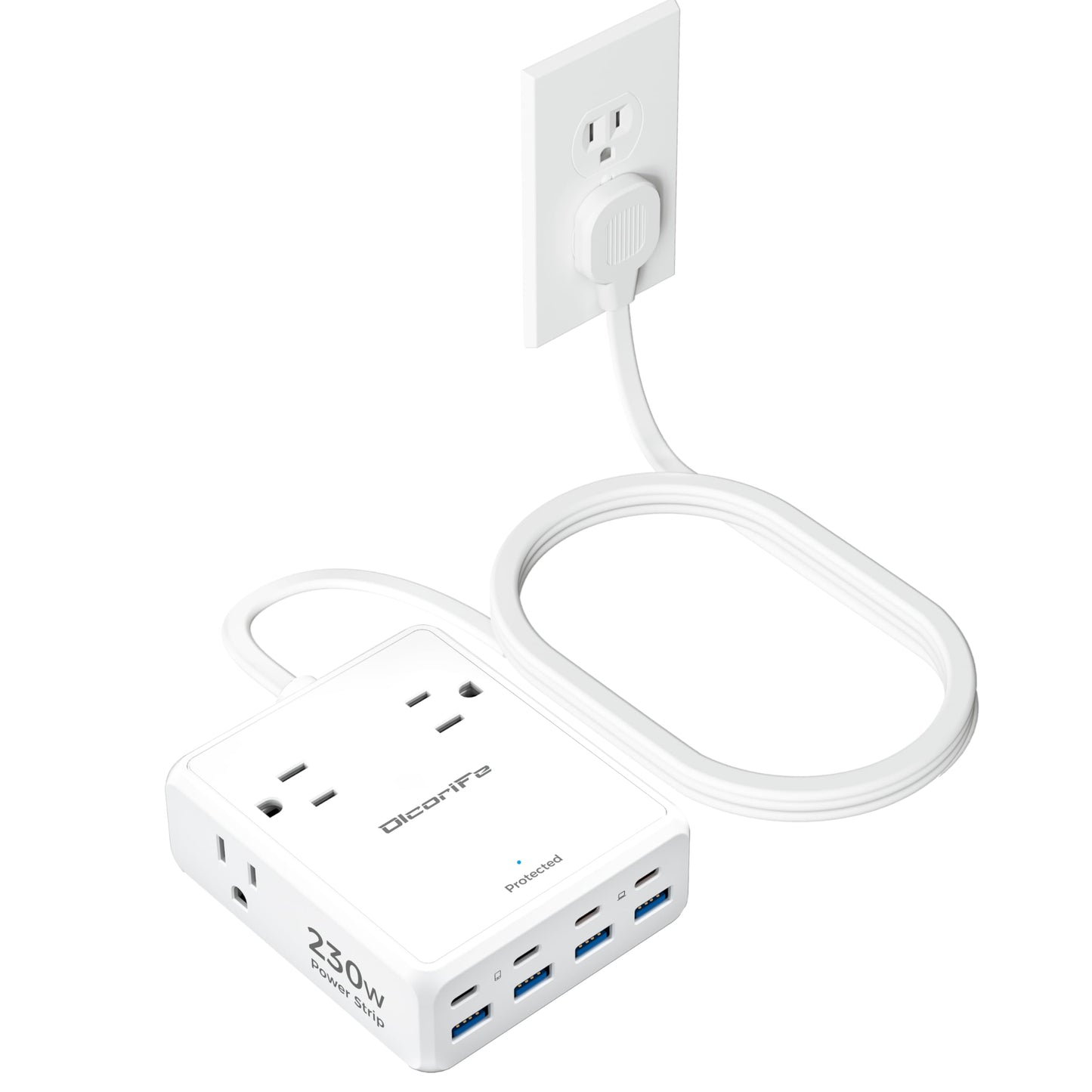 Surge Protector Power Strip, Olcorife Ultra Thin Flat Plug Extension Cord 5ft, 8 Outlets 4 USB Ports(1 USB C), Flat Wall Plug Outlet Extender, College Dorm Room Essentials, Black