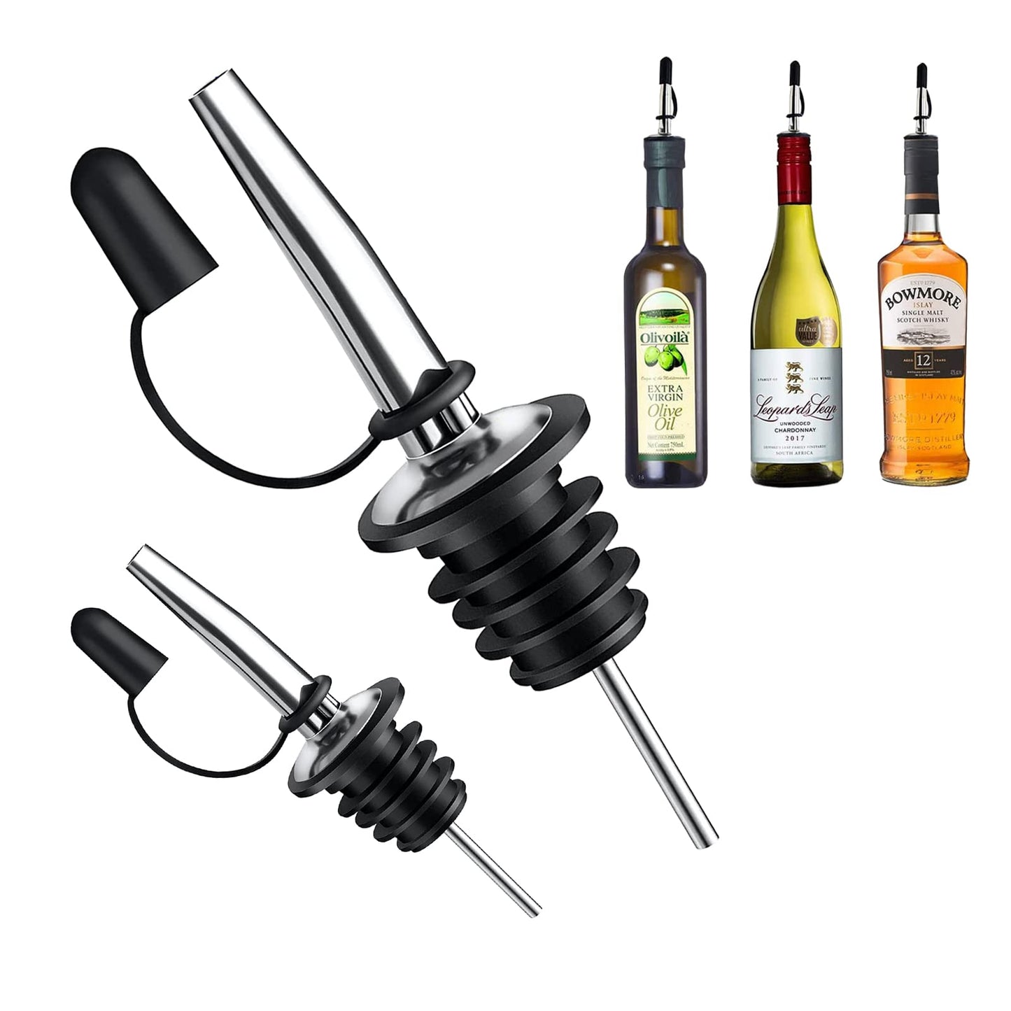 Pafusen 12 Pack Liquor Pour Spout With Dust Caps - Bottle Pourers for Alcohol, Olive Oil - Speed Pourers, Bar Bartender Accessories