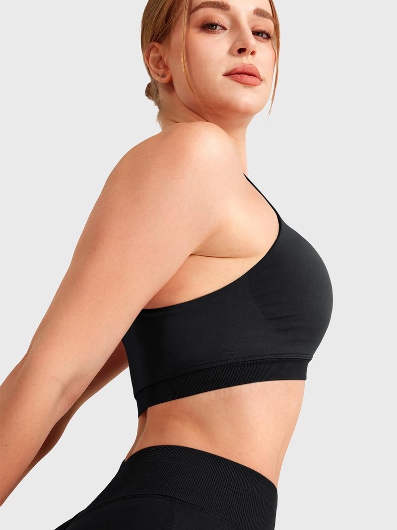 YEOREO CoreFlex Racerback Sports Bras for Women Padded Medium Impact Seamless Yoga Workout Crop Tops Black S