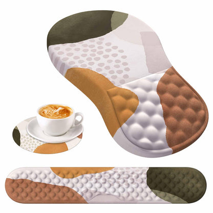 HAOCOO Ergonomic Mouse Pad with Wrist Rest and Keyboard Wrist Rest, 3 PCS Computer Carpal Tunnel Mouse Pads for Desk with Coaster Set, Memory Foam Keyboard Wrist Support for Laptop Office, Boho Beige