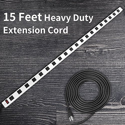 20 Outlet Heavy Duty Metal Socket Power Strip,15-Foot Long Extension Cord with Circuit Breaker. Mounting Brackets Included,Workshop/Industrial use,ETL Certified