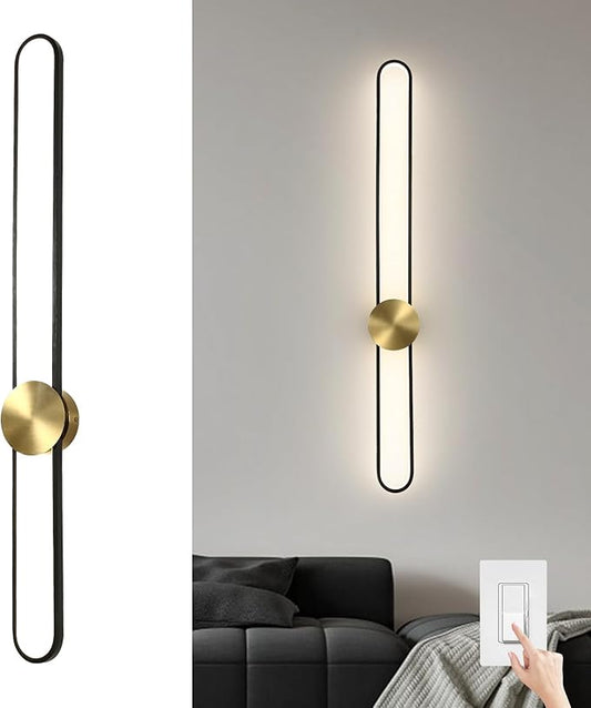 JAYMP Modern Wall Sconce Dimmable LED Wall Light Fixture, Hardwired Wall Lamp for Living Room, Dining Room, Bedroom, Hallway, Lobby, Entryway (Brushed Black, H110cm/43.3inch)