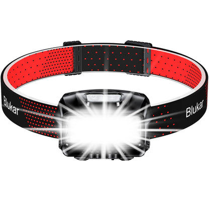Blukar Headlamp Head Torch Rechargeable, Super Bright Lightweight Waterproof LED Headlight with Red Warning Lights, 8 Light Modes, Motion Sensor Control, 30 Hrs Runtime for Running, Hiking etc.