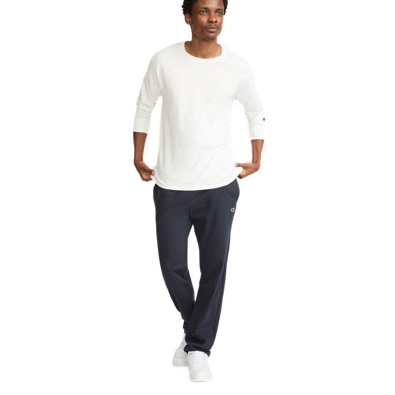 Champion Men's Open-Bottom Lounge Pants, Standard Fit, Lightweight 100% Cotton, Available in Regular and Big & Tall, Navy, Large
