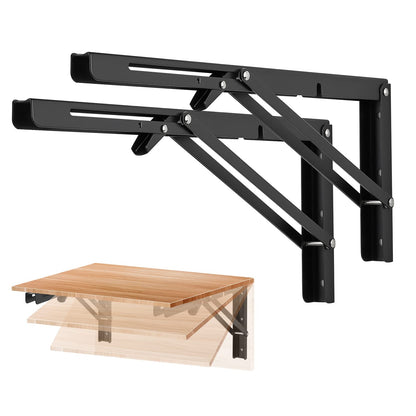 Ravinte 10 Inch Folding Shelf Brackets - Matte Black Collapsible Heavy Duty Brackets for Table Bench - Space Saving, 2 Pack ﻿