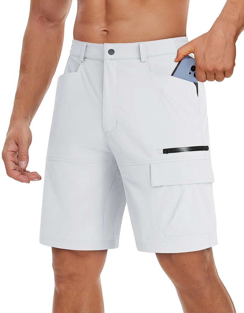 TACVASEN Mens Golf Shorts 10" Cargo Casual Dress Shorts Quick Dry Water Resistant Summer Hiking Travel Business Zipper Pockets White 38