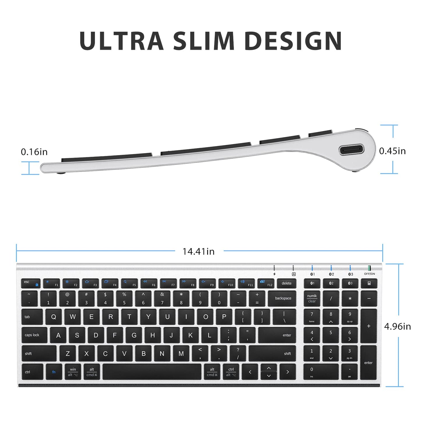 iClever BK10 Bluetooth Keyboard, Universal Bluetooth 5.1 Wireless Keyboard with Number Pad, Ergonomic Design, Multi-Device Compatibility, Stable Connection for Mac, iPad, iPhone, Android, Windows