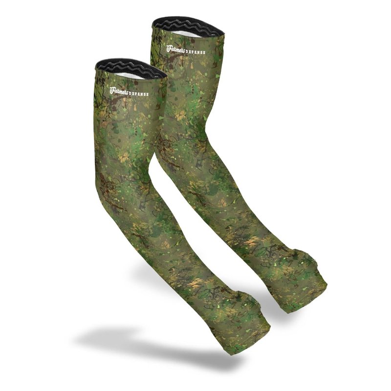 FARMER'S DEFENSE Gardening Arm Sleeves|UV Cooling Protective Sleeve Women & Men|Anti-Scratch Cover Sun UPF Outdoor Protection - Green Brush Camo - S/M