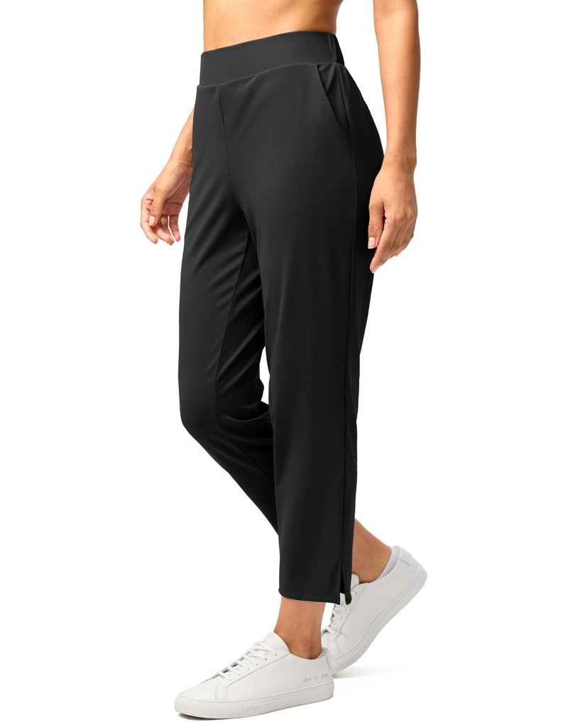 G Gradual Women's Pants 25.5" Ankle 7/8 Golf Pants 3 Pockets Stretchy Petite Travel Pants with Inner Drawstring for Work Business Casual Athletic, Black, M