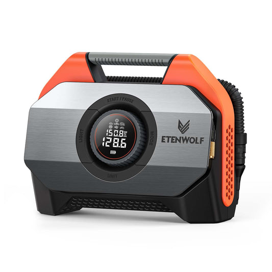 ETENWOLF VORTEX S6 Tire Inflator Portable Air Compressor for Heavy-duty Vehicle, Cordless Air Pump for Car & Inflatables with 19200 mAh Battery, 100% Duty Cycle & Dual Cylinder Bike Pump, Vivid Orange