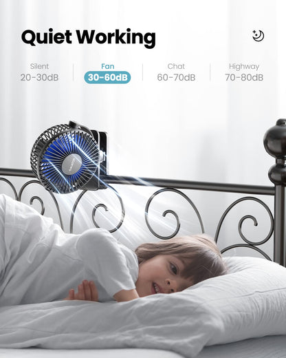 Gaiatop Portable Clip on Fan Battery Operated, Small Powerful 3 Speed Quiet 360° Rotate, USB Rechargeable Mini Personal Cooling Fan for Desk Table Home Office Stroller Camping Women Gifts Black Blue