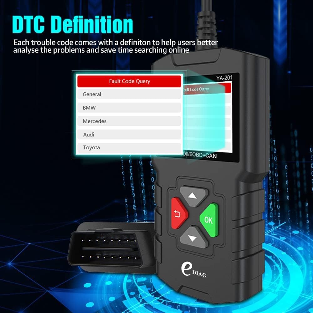 EDIAG YA-201 Obd2 Scanner, Full OBD2 Modes Check Engine Code Reader After 1996 All OBDII/EOBD/KOBD/CAN Cars, O2 Sensor EVAP Systems, Battery Test,Live Data Stream,Plug & Play