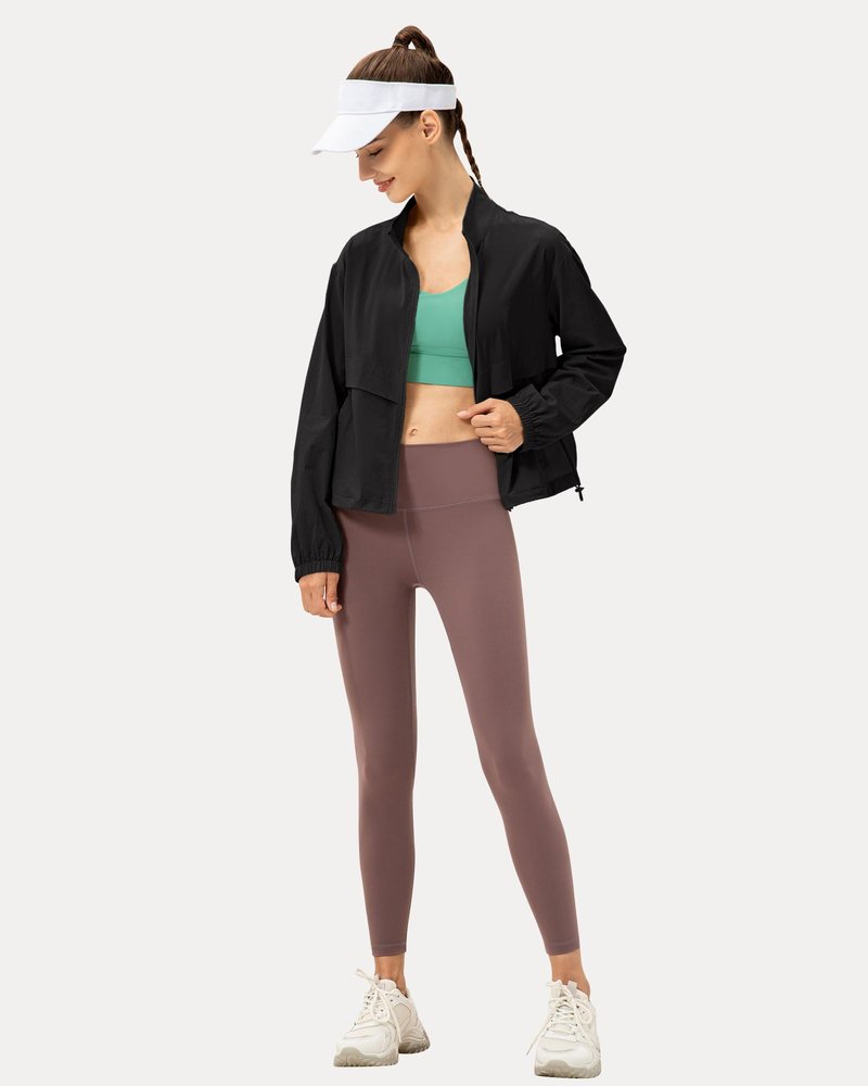 Locachy Women's Lightweight Zip Up Athletic Jacket Stand Collar Windproof Sun Protection Workout Outdoor Jacket Black S
