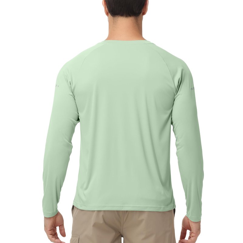 Men's Long Sleeve Rash Guard Swim Shirts UPF 50+ Sun Protection Dry Fit T-Shirt Athletic Tops for Running Hiking Fishing Light Green M