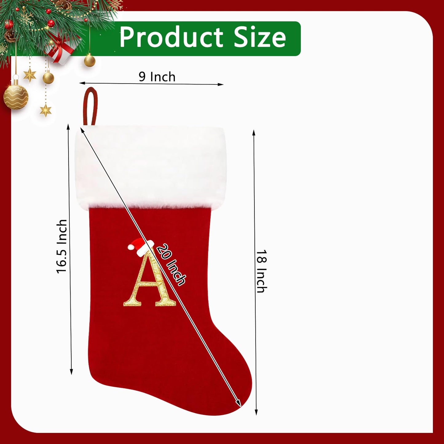 Tokforty 20 Inches Red Velvet with White Super Soft Plush Cuff Monogram Christmas Stockings, Xmas Personalized Embroidered Letter Stockings for Family Holiday Decorations and Xmas Tree Fireplace（K）