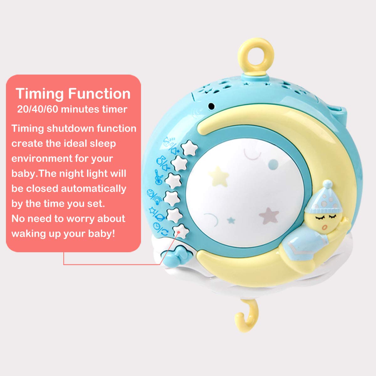 Mini Tudou Baby Musical Mobile Crib with Music and Lights, Timing Function, Projection, Take-Along Rattle and Music Box for Babies Boys Girls Toddlers