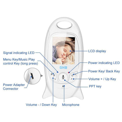 GHB Baby Monitor Video Baby Monitor Wireless with Camera Night Vision Temperature Monitoring Lullaby Function 2 Way Talk