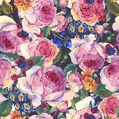 VaryPaper 17.7"x78.7" Vintage Dark Floral Wallpaper Watercolor Peony Floral Peel and Stick Wallpaper Flower Wall Mural Self Adhesive Removable Flower Contact Paper for Cabinets Bedroom Bathroom Walls