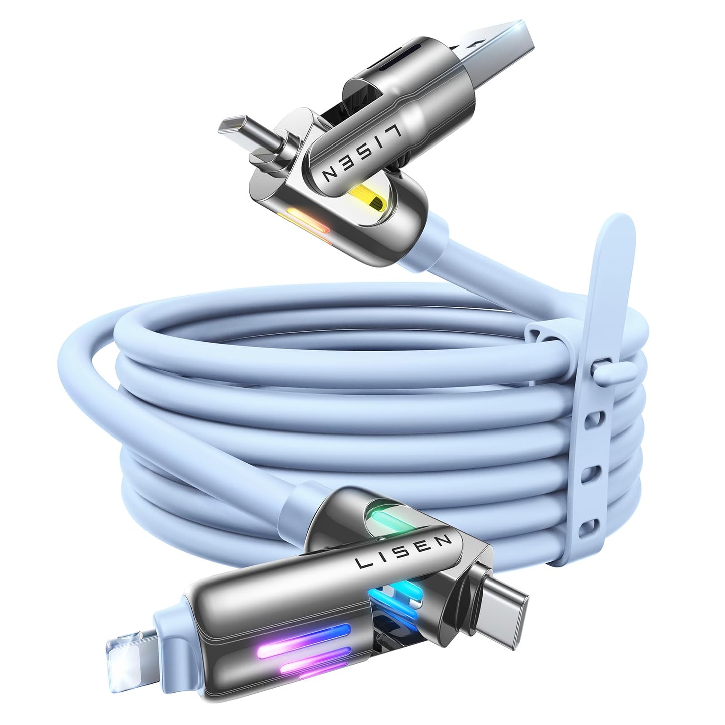 LISEN USB C to Lightning Cable, 240W 4 in 1 Charging Cable 6.6FT, Chubby USB A/C to C/Lightning with Light for iPhone Air 17 16 15 14 Pro/MacBook/iPad/Samsung/Switch 2, Multi Chargers for All Devices