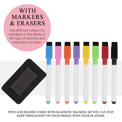 Weekly Magnetic Whiteboard for your Fridge - Family Organiser, Meal Chart, Shopping List - Student Planner, Business Notice Board, 8 Marker Pens & Eraser with Magnet & Gift Box Included, 11.7 x 16.5in