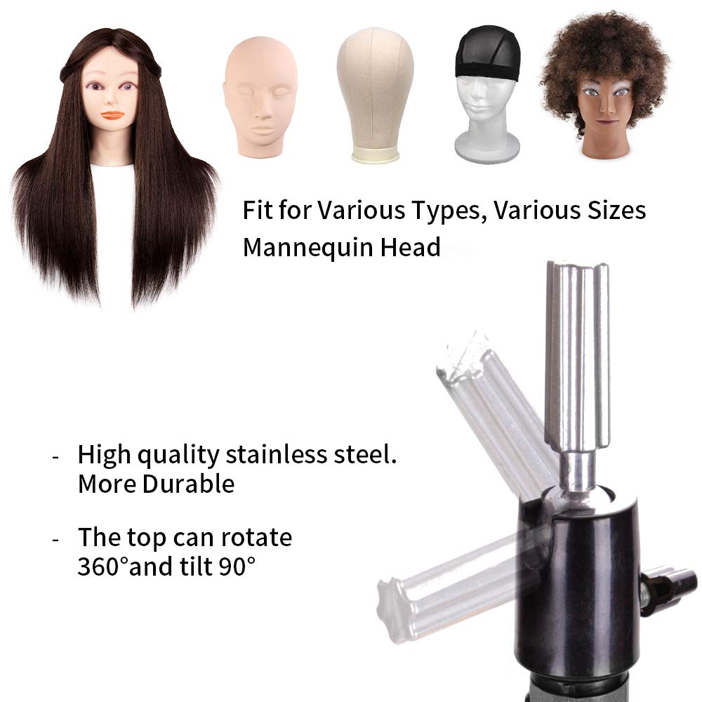 55 Inch Wig Stand Adjustable Mannequin Head Tripod for Hairdressing Training - Stainless Steel Wig Head Stand with Tray