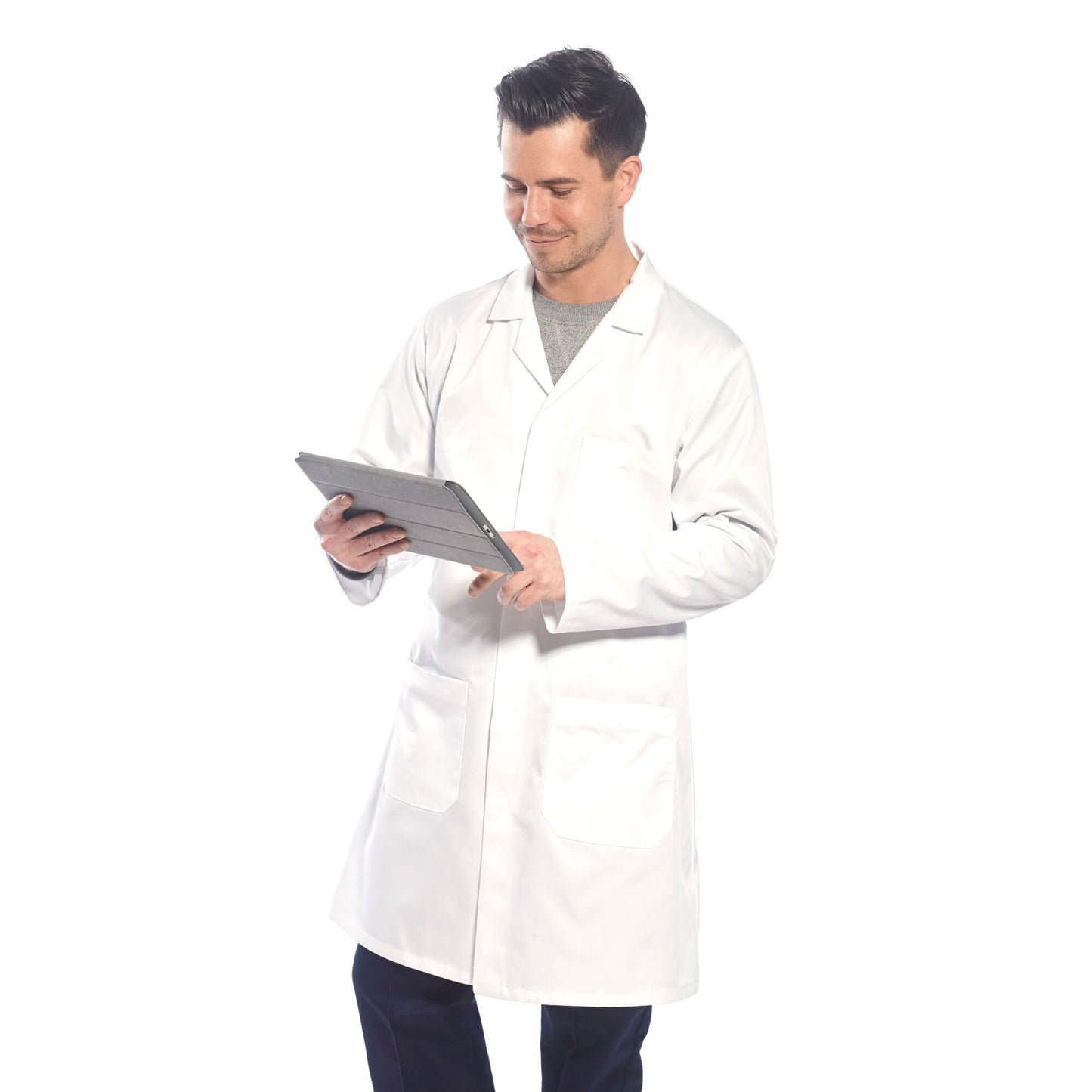 Portwest 2852 Standard Lab Coat Kingsmill Polycotton Professional Protective Workwear Concealed Stud 3 Pocket Storage Durable Comfortable Non-Shrinking, White, S