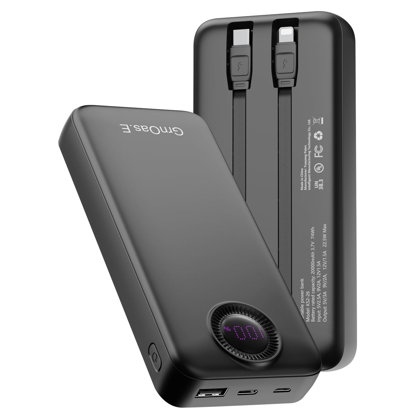 Portable Charger 20000mAh，22.5W Fast Charging Power Bank, Cell Phone Replacement Battery with 5 Output 2 Input for iPhone 16/15 Plus/15 Pro Pro Max,Samsung Galaxy,and More(1 Pack,Pearl Black)