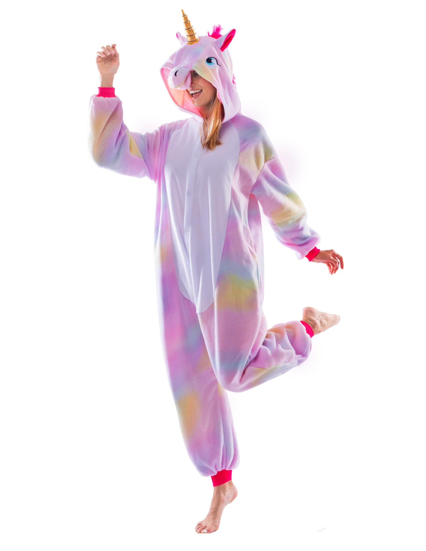 Spooktacular Creations Unicorn Pajama, Plush Unicorn Costume Adult Woman, One Piece Jumpsuit Costume Halloween Men Sleepwear for Halloween Dress Up Parties, Pink(S)