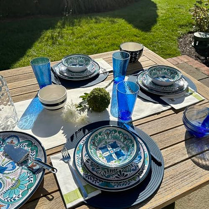 Certified International Talavera 11" Melamine Dinner Plates Feature Vibrant Blue, Green, and Floral Patterns. They are Durable, Lightweight, and Perfect for Indoor and Outdoor Dining, Service for 6.