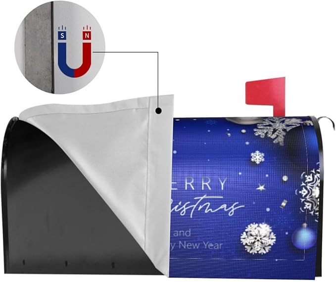 Christmas Mailbox Covers Blue Ball Fir Branch Snowflake Magnetic Letter Post Box Cover Standard Size 21 x 18 Inch Garden Yard Home Decorative