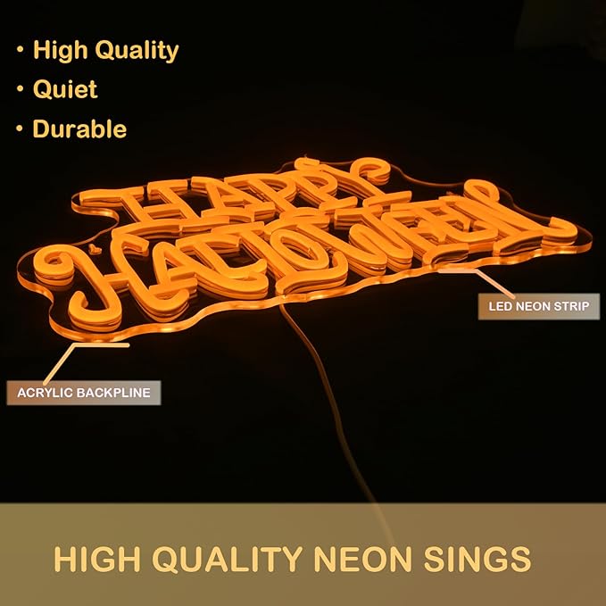 Wanxing Happy Halloween Neon Light Sign Golden Yellow Letter Led Nights for All Hallows' Day Party Wall Decor Art Decorations As a Gift for Children Friends Family 16.5'' * 19.4''