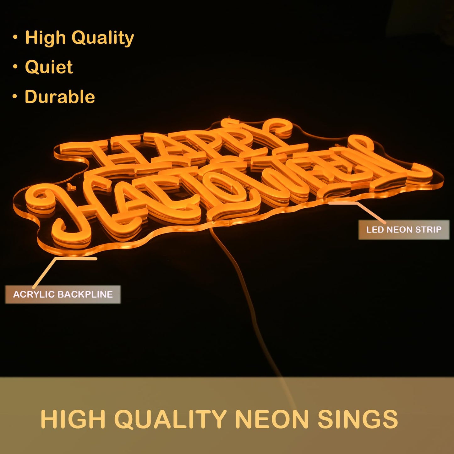 Wanxing Happy Halloween Neon Light Sign Golden Yellow Letter Led Nights for All Hallows' Day Party Wall Decor Art Decorations As a Gift for Children Friends Family 16.5'' * 19.4''