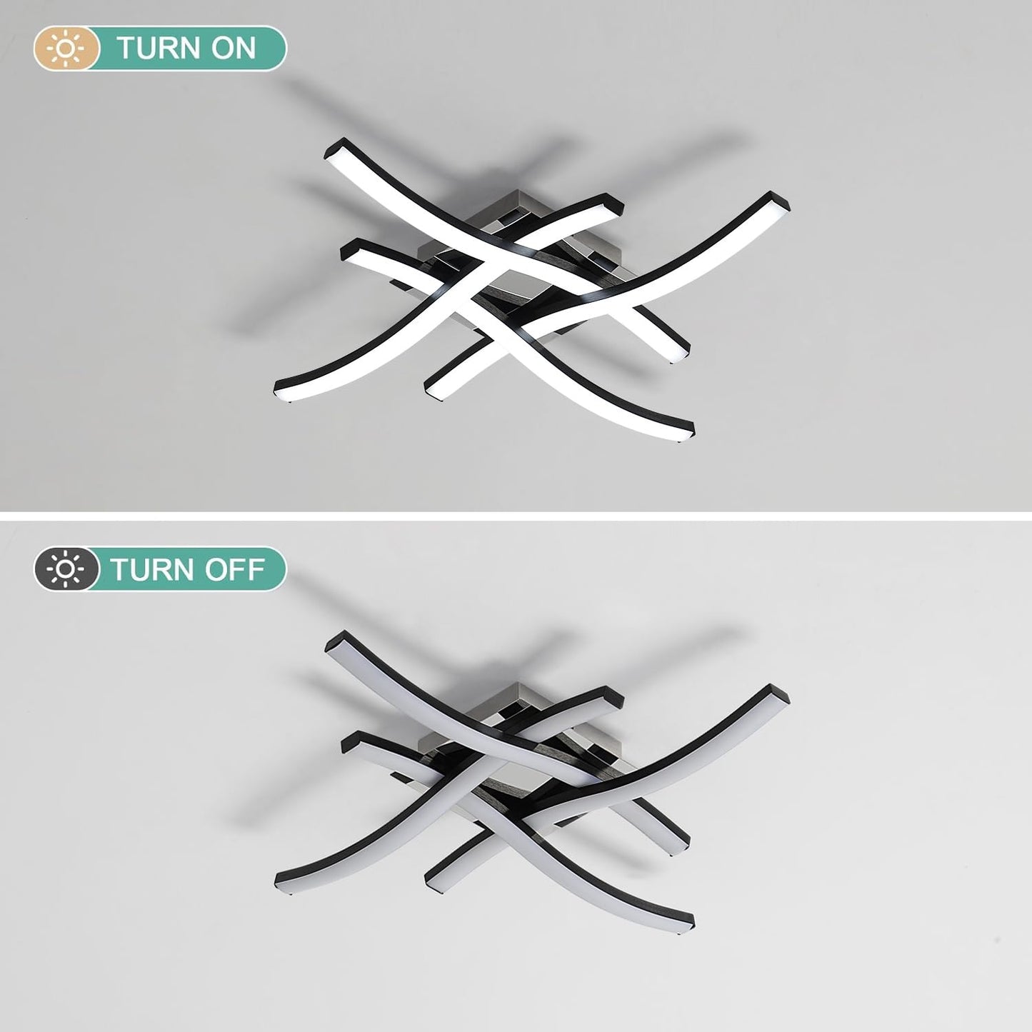 Goeco Modern LED Ceiling Light, 14 Inch 6500K Cool White Curved Design Black Aluminum Flush Mount Ceiling Light for Bedroom, Kitchen, Hallway, Dining Room, Laundry Room