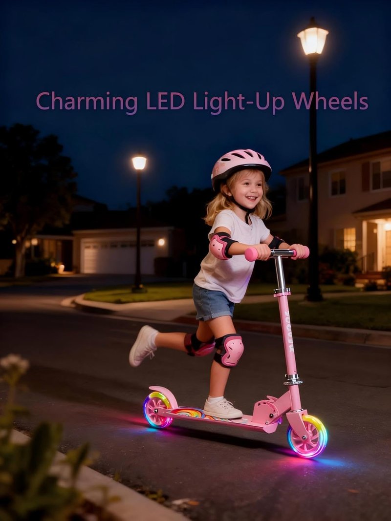 Scooter for Kids Ages 3+, 2 Wheels Kids Kick Scooter with Led Light Up & 3 Levels Adjustable, Lightweight Foldable for Boys&Girls