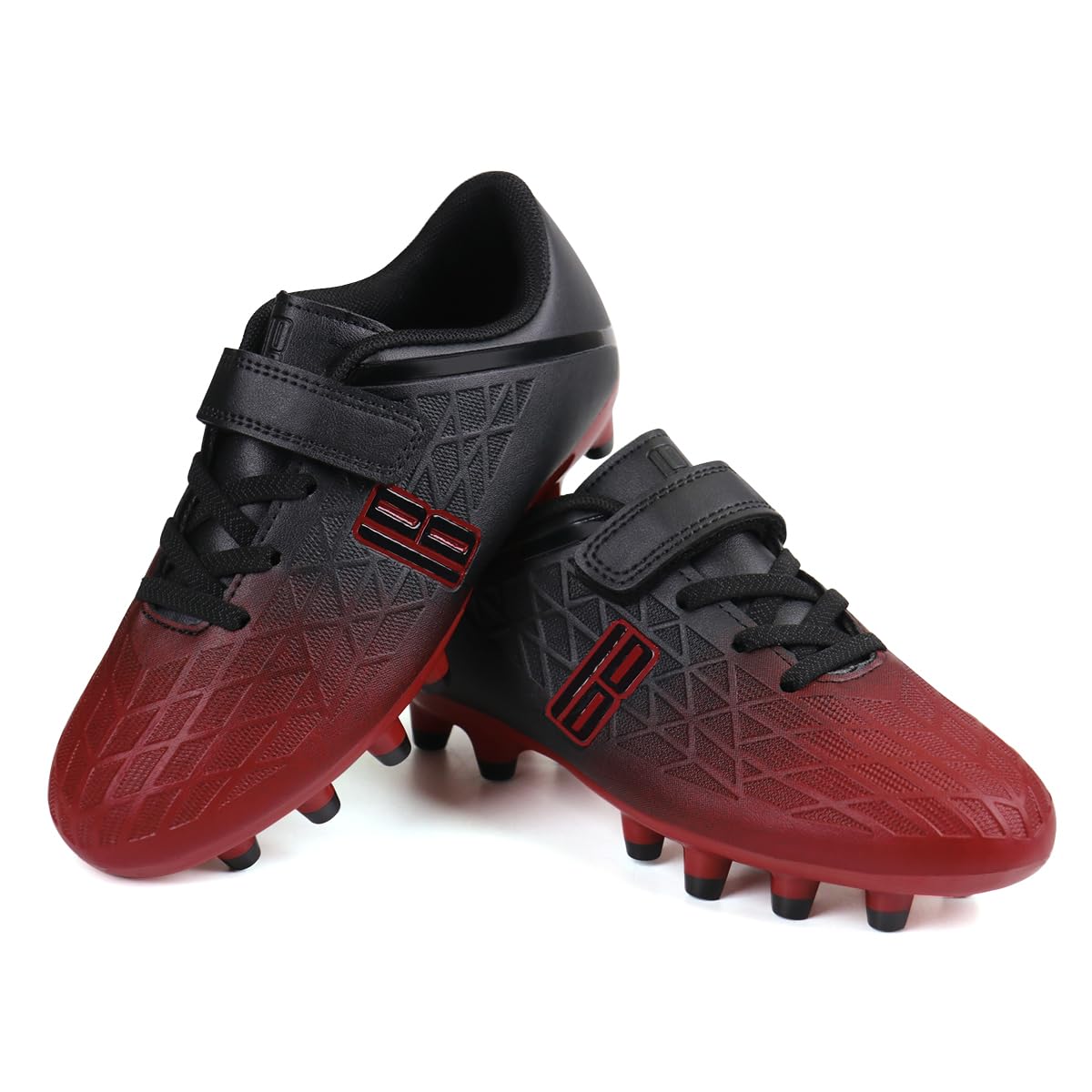 brooman Kids Firm Ground Soccer Cleats Boys Girls Athletic Outdoor Football Shoes (1,Black Red)