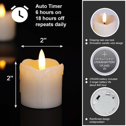 Homemory Real Wax Battery Operated Tea Light Candles with Timer, 5X5CM,300+Hour Realistic Black Wick Battery Operated Candles, Set of 6 for Wedding, Party and Holiday Decoration (Battery Included)