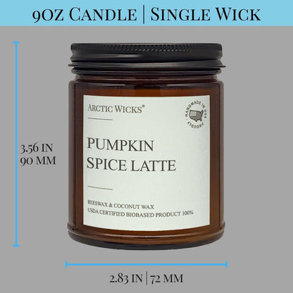 Arctic Wicks Scented Coconut Beeswax Candles | Coconut Beeswax Non Toxic Candle 9oz Amber | Farmhouse Candles Non-Toxic Clean Burn 100% USDA Certified Biobased (Pumpkin Spice Latte)