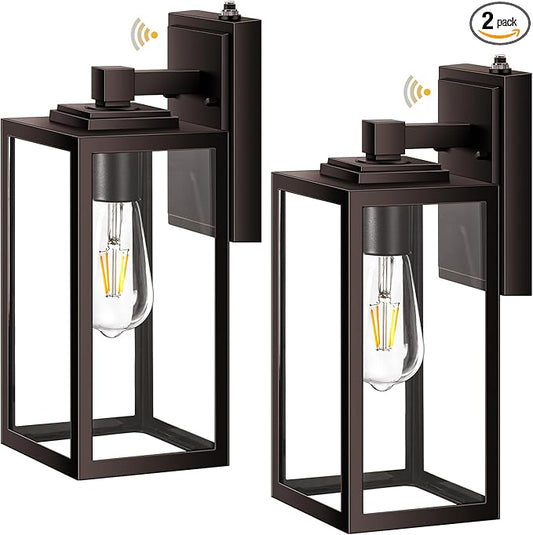 VIANIS 2 Pack Large Dusk to Dawn Exterior Garage Lighting Fixtures, Oil Rubbed Bronze Porch Lights Outdoor Wall Sconce Lantern, Modern Outside House Lights Wall Mount for Front Door, Coach