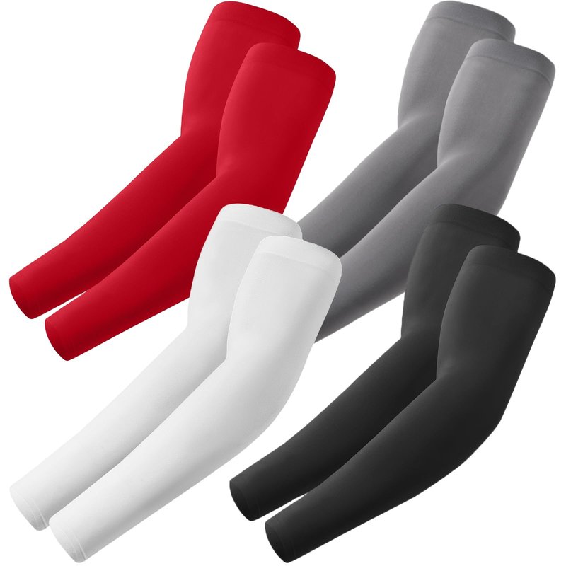 ROXUN 4 Pairs Arm Sleeves, Cooling UV Sun Protection Sports Compression for Men/Women Black+White+Dark Gray+Red